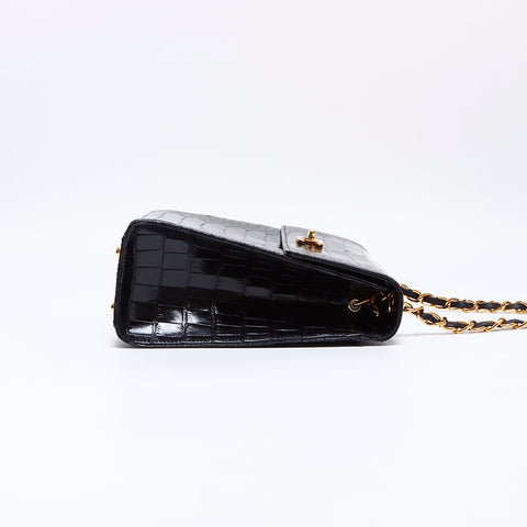 Chanel Chanel Nr. 5 Kokos Marke Krokodil -Leder -Ketten -Umhängetasche Schwarz WS8311