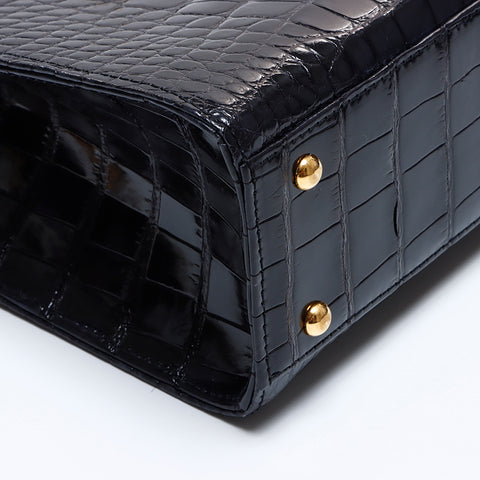 Chanel Chanel Nr. 5 Kokos Marke Krokodil -Leder -Ketten -Umhängetasche Schwarz WS8311