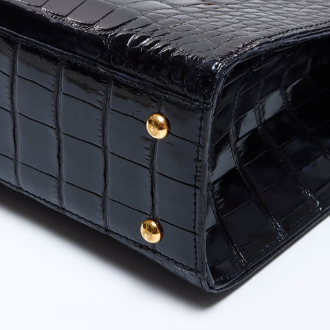 Chanel Chanel Nr. 5 Kokos Marke Krokodil -Leder -Ketten -Umhängetasche Schwarz WS8311