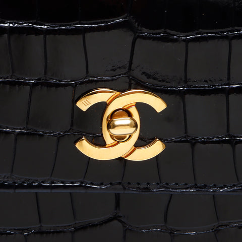 Chanel Chanel Nr. 5 Kokos Marke Krokodil -Leder -Ketten -Umhängetasche Schwarz WS8311