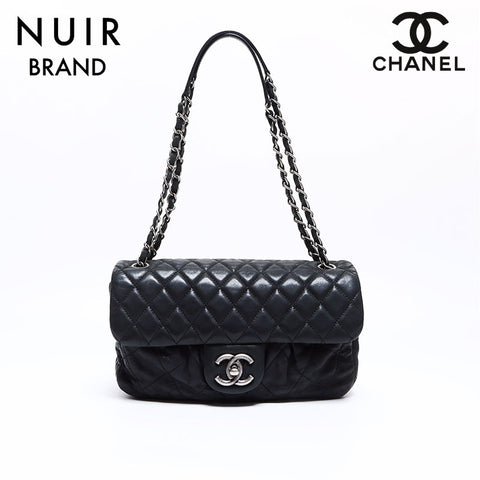 シャネル CHANEL 12番台ココマーク ラムスキン マトラッセ ダブルチェーン ショルダーバッグ ブラック WS8312