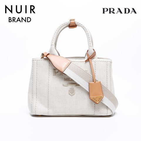 Prada Canapa 2way帆布手袋米色WS8318