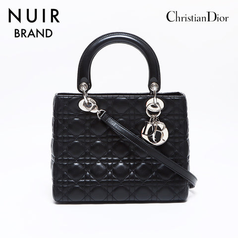 克里斯蒂安·迪奥(Christian dior Lady Dior)皮革银色配件2向手提包黑色WS8320