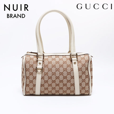 グッチ GUCCI GGキャンバス ボストン ホワイト レザー ショルダーバッグ ベージュ WS8326