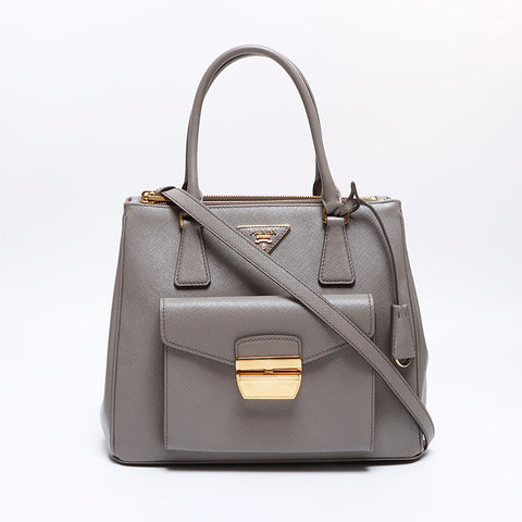 Prada Saffiano皮革手提包灰色WS8334