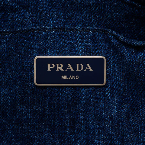 プラダ PRADA デニム 2way 三角ロゴ金具 スタッズ カナパ ハンドバッグ ネイビー WS8342