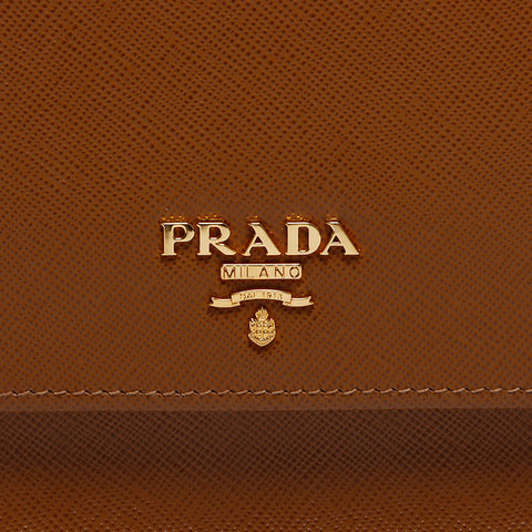 プラダ PRADA チェーン ウォレット サフィアーノ メタル ミラー ショルダーバッグ ブラウン WS8361