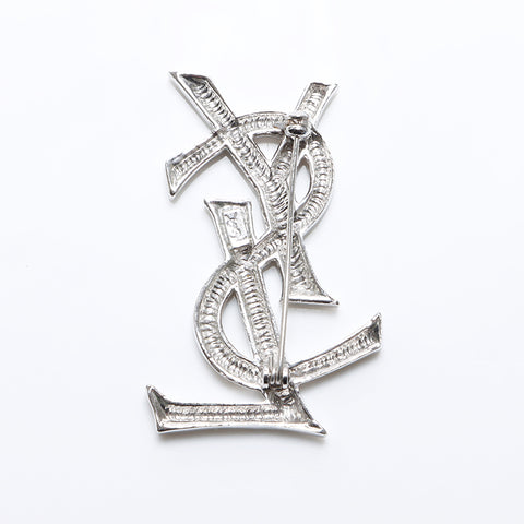 Yves Saint Laurent YVES SAINT LAURENT YSL logo brooch silver