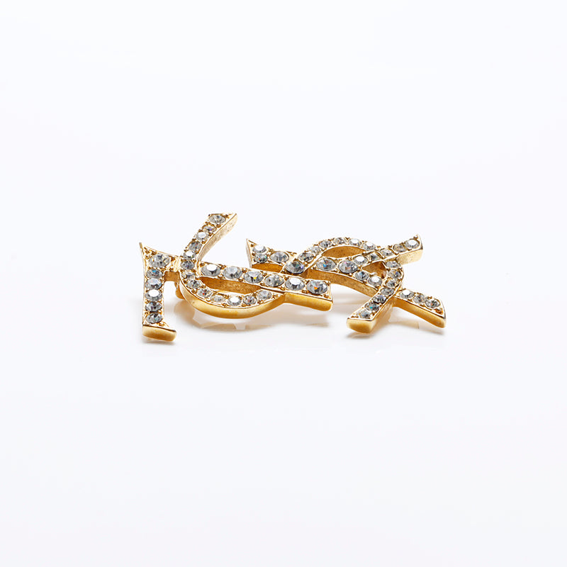 美品　イヴ・サンローラン　ブローチ　ゴールド　ラインストーン イヴ・サンローラン YVES SAINT LAURENT YSL ロゴ ライン