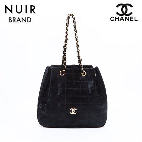 シャネル CHANEL 6番台 ファー　チェーン ショルダーバッグ ブラック WS8376