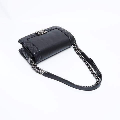 シャネル CHANEL 18番台 ボーイシャネル レザー シルバー金具 ショルダーバッグ ブラック WS8378