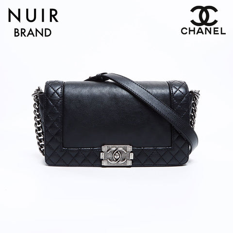 シャネル CHANEL 18番台 ボーイシャネル レザー シルバー金具 ショルダーバッグ ブラック WS8378