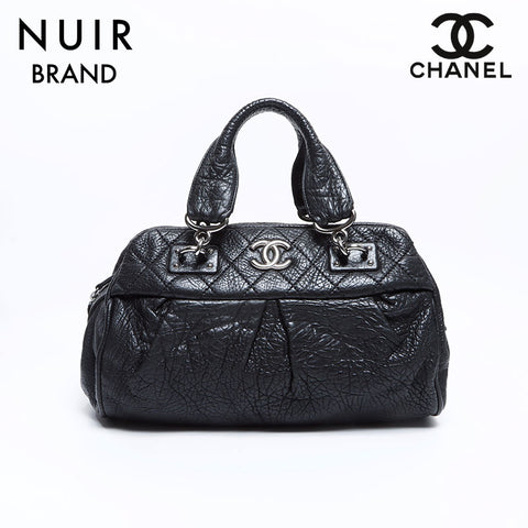 シャネル CHANEL 12番台 シルバー金具 レザー ミニボストン ハンドバッグ ブラック WS8388