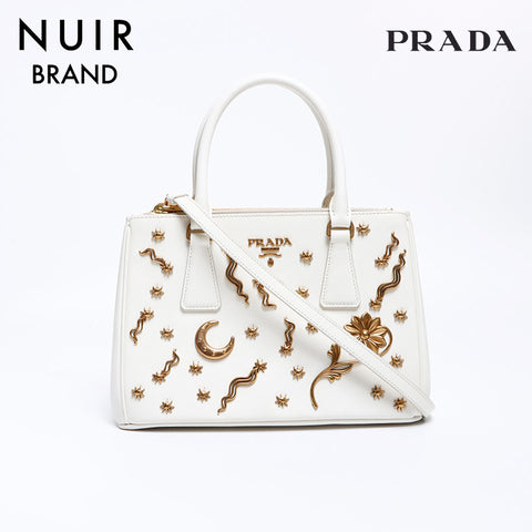 Prada Leather 2向饰钉的Galleria月亮肩袋白色WS8398