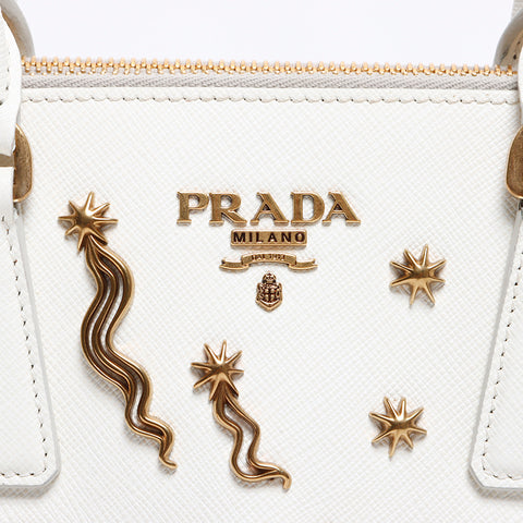 プラダ PRADA レザー 2way スタッズ ガレリア ムーン  ショルダーバッグ ホワイト WS8398