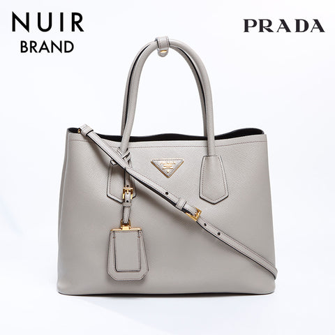 Prada 2way Saffiano皮革三角徽标手提袋米色WS8400