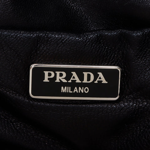 Prada Leather Fur银色金属缝与肩袋黑色WS8405