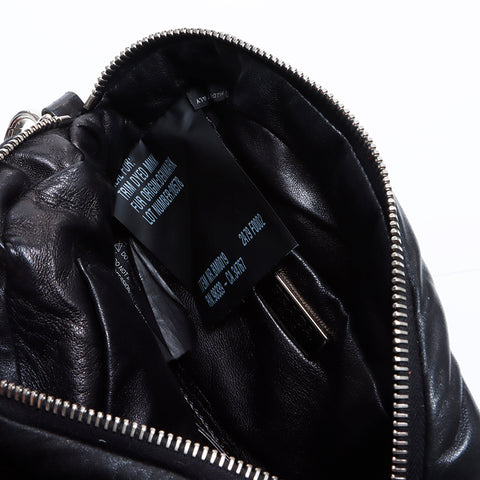 Prada Leather Fur银色金属缝与肩袋黑色WS8405