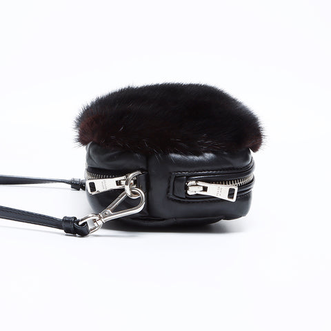 Prada Leather Fur银色金属缝与肩袋黑色WS8405