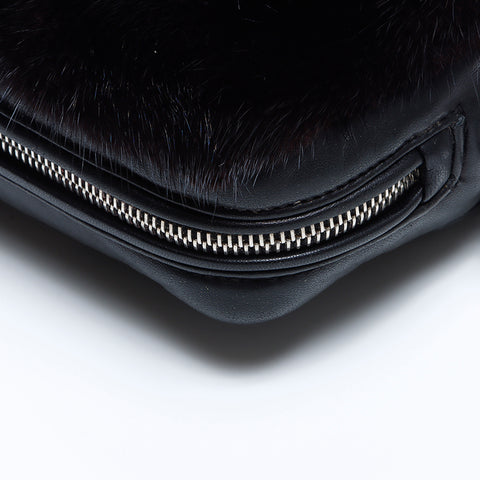 Prada Leather Fur银色金属缝与肩袋黑色WS8405