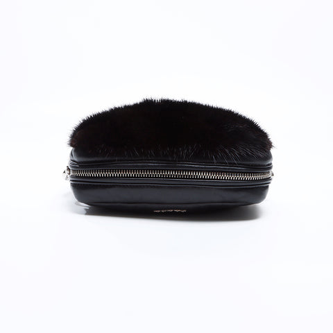 Prada Leather Fur银色金属缝与肩袋黑色WS8405
