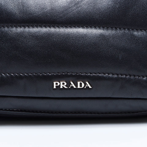 Prada Leather Fur银色金属缝与肩袋黑色WS8405