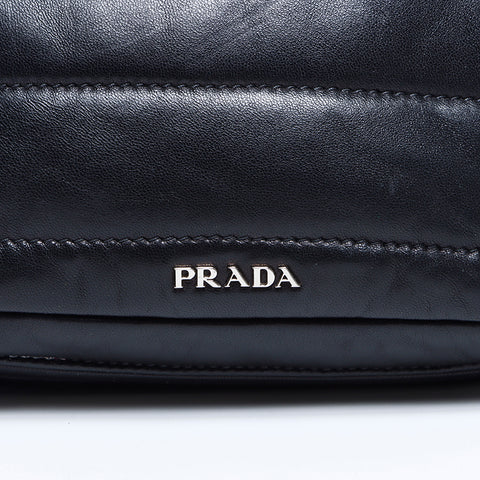 プラダ PRADA レザー ファー シルバー金具 中綿 キルティング ショルダーバッグ ブラック WS8405