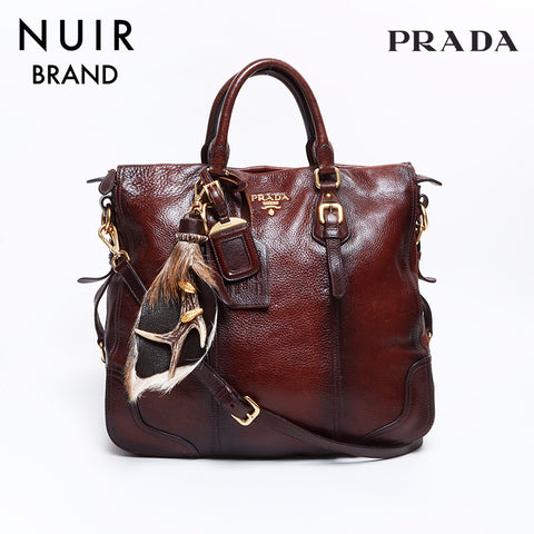 Prada Deer Leather 2-Way Deer皮肤肩袋棕色WS8410