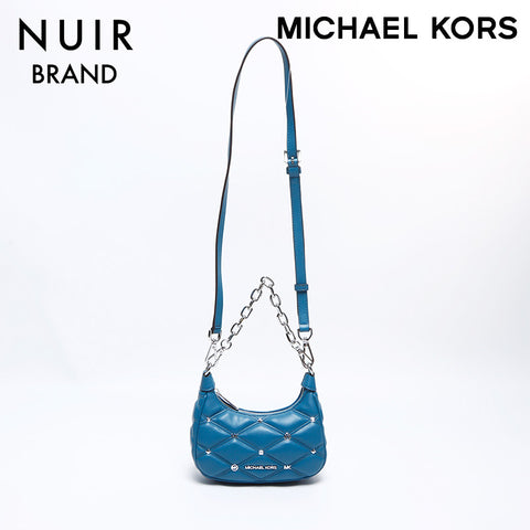 Michael Kors Matelasse皮革连锁银色硬件肩带蓝色WS8419
