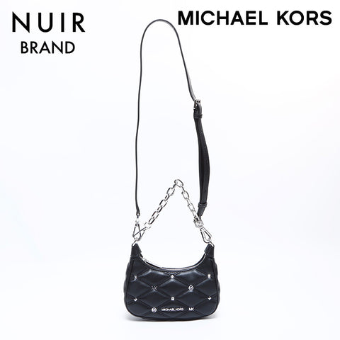Michael Kors Matelasse皮革连锁银色硬件肩带黑色WS8422