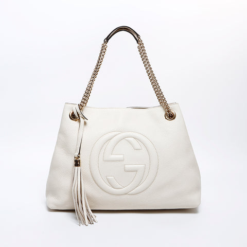 グッチ GUCCI ソーホー レザー チェーン トート ショルダーバッグ ベージュ WS8432