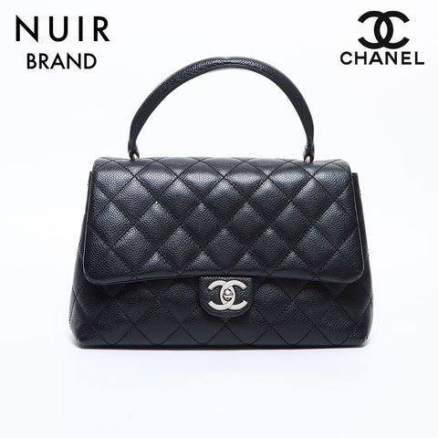 シャネル CHANEL 11番台 キャビアスキン ケリー型 ココハンドル シルバー金具 ハンドバッグ ブラック WS8453