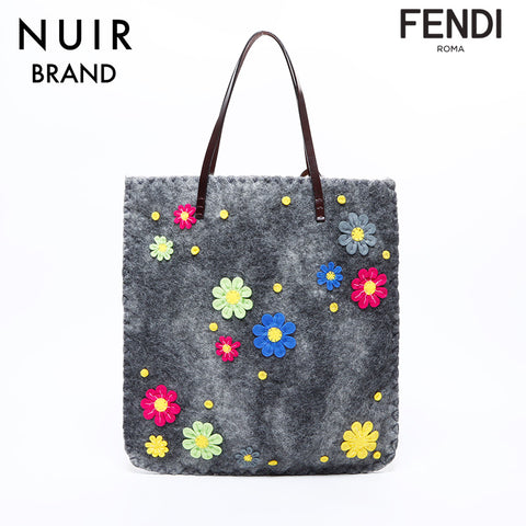 フェンディ FENDI フラワー ウール ショルダーバッグ グレー WS8456