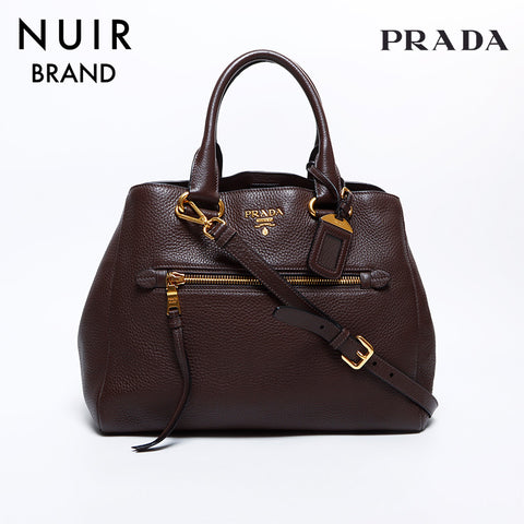 Prada Leather 2-way手提包棕色WS8457