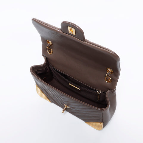 Chanel Chanel Nr. 26 Chevron -Ketten -Umhängetasche brauner WS8459