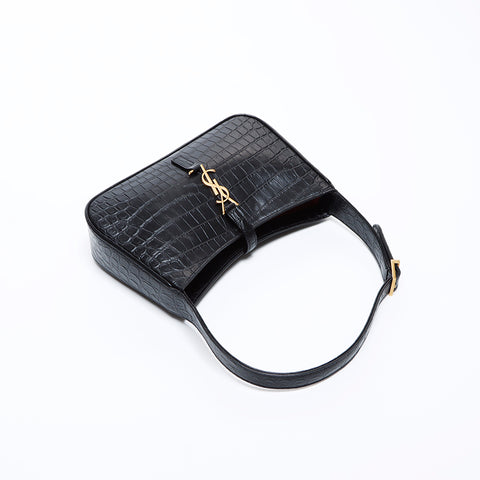 イヴ・サンローラン YVES SAINT LAURENT YSL 型押し レザー ショルダーバッグ ブラック WS8482