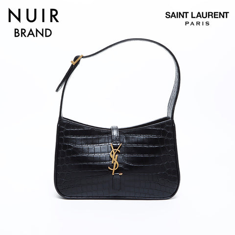 イヴ・サンローラン YVES SAINT LAURENT YSL 型押し レザー ショルダーバッグ ブラック WS8482