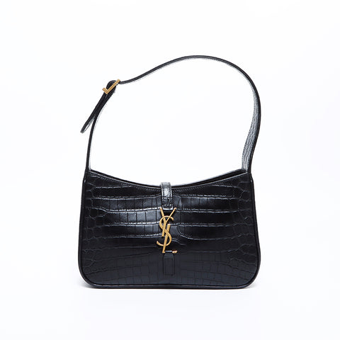 イヴ・サンローラン YVES SAINT LAURENT YSL 型押し レザー ショルダーバッグ ブラック WS8482