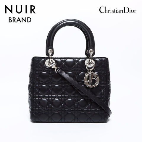 克里斯蒂安·迪奥(Christian Dior Lady Dior)皮革银色配件2向肩带黑色WS8494