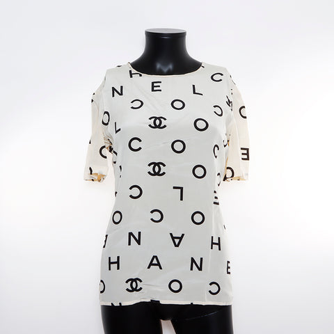 Chanel CHANEL 1990s logo pattern Coco mark button silk short sleeve sh NUIR VINTAGE Chanel CHANEL 1990s logo pattern Coco mark button silk short sleeve sh NUIR VINTAGE