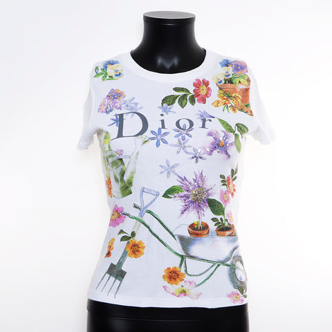 クリスチャンディオール Christian Dior Size:36 ロゴ フラワープロント 半袖Ｔシャツ ホワイト WS8516