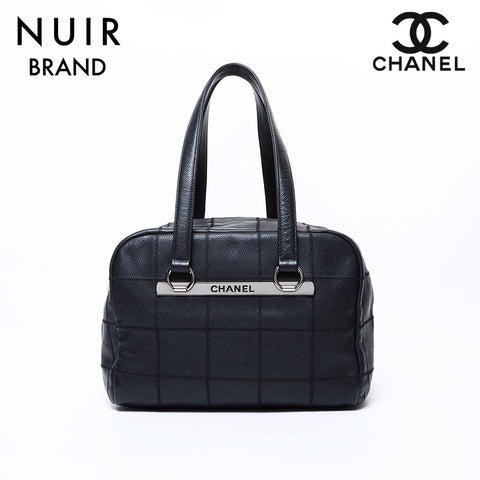 シャネル CHANEL 9番台 チョコバー キャビアスキン ミニボストン ショルダーバッグ ブラック WS8521