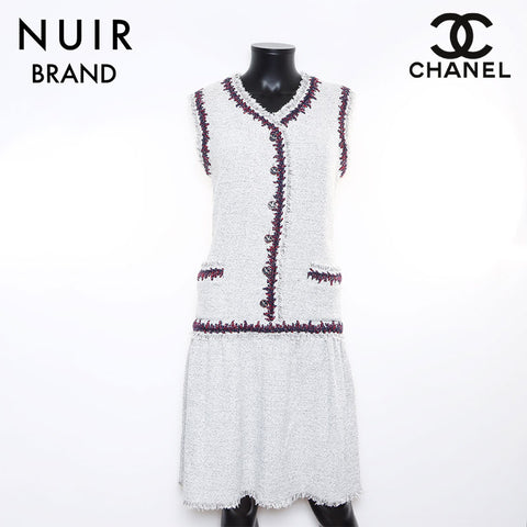 シャネル CHANEL Size:40 ノースリーブ ツイード 08P ワンピース グレー WS8534