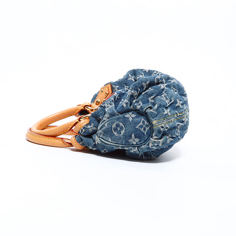 Louis Vuitton LOUIS VUITTON VI1025 Pretty Monogram Denim Mini Handbag Blue WS8541