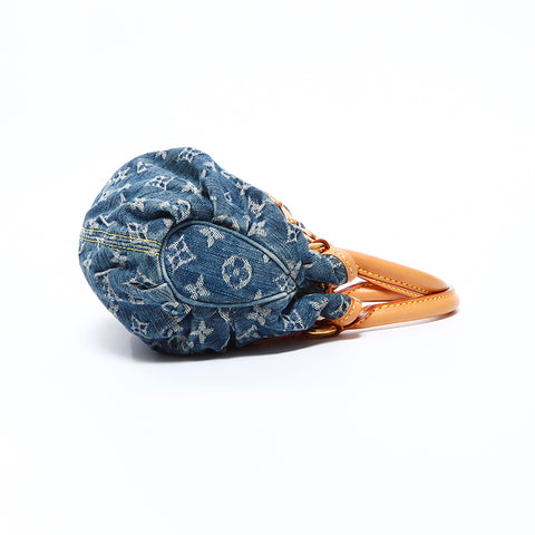 Louis Vuitton LOUIS VUITTON VI1025 Pretty Monogram Denim Mini Handbag Blue WS8541