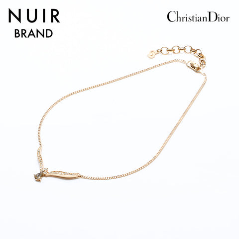 クリスチャンディオール Christian Dior ラインストーン ネックレス ゴールド WS8549