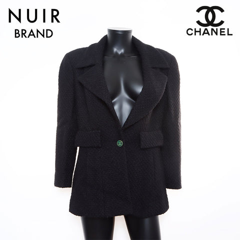 Chanel CHANEL SIze 42 Tweed Coco Mark Button 01A Jacket Black WS8552