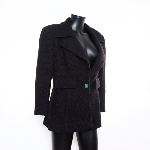 Chanel CHANEL SIze 42 Tweed Coco Mark Button 01A Jacket Black WS8552