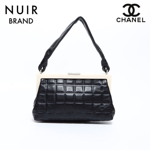 シャネル CHANEL 7番台 ラムスキン チョコバー ハンドバッグ ブラック WS8557