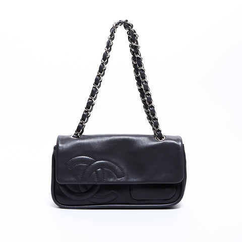 シャネル CHANEL 11番台 ラムスキン ショルダーバッグ グレー WS8558